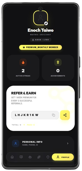AcaGenie Profile Screen
